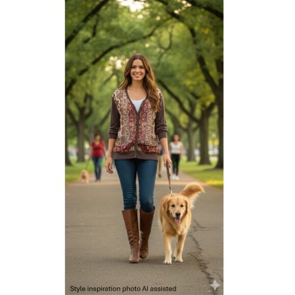 NEW YORK & COMPANY, Boho brown and burgundy button up cardigan - Picture 2 of 10